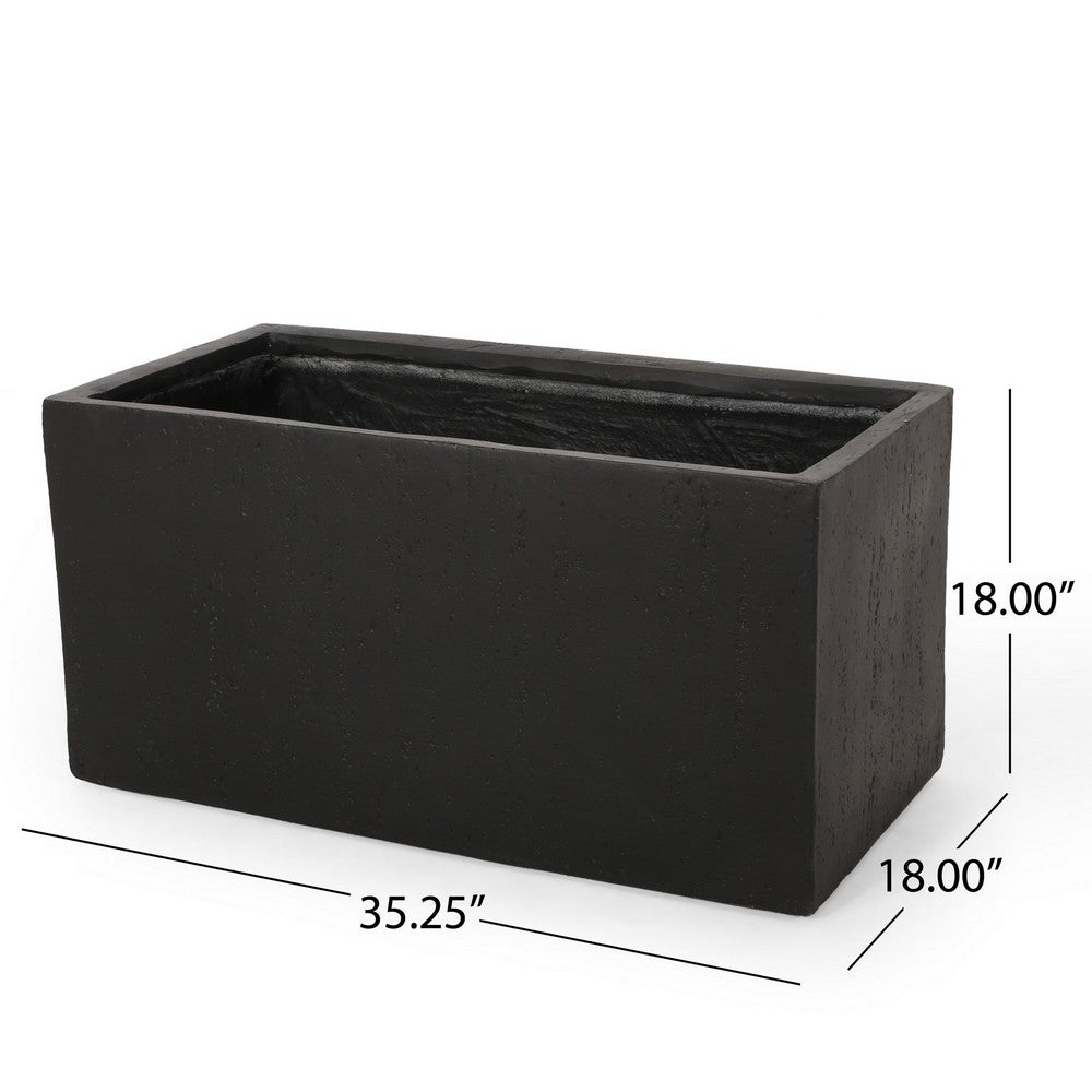 Rectangular Planter, Handcrafted, Stone Finish Black Concrete 35 Inch - BM355293