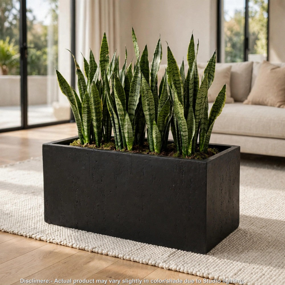 Rectangular Planter, Handcrafted, Stone Finish Black Concrete 35 Inch - BM355293