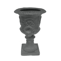 Kiti Urn Planter on Pedestal, Antique Gray Concrete w Carving, 28 Inch - BM355294