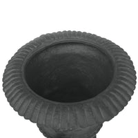 Kiti Urn Planter on Pedestal, Antique Gray Concrete w Carving, 28 Inch - BM355294