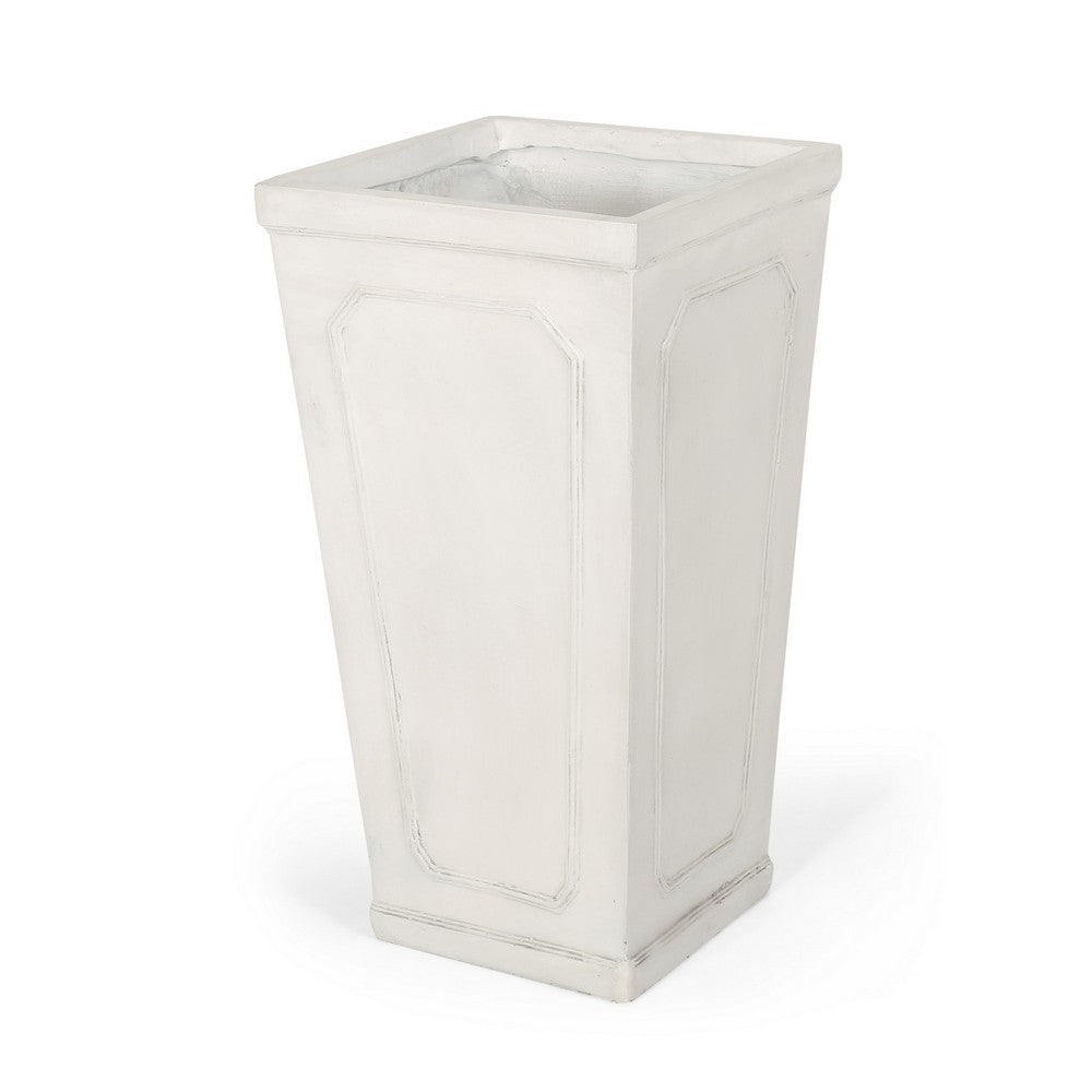 Rahu Tall Tapered Planter, Framed Panel,  Antique White Concrete 31 Inch - BM355295