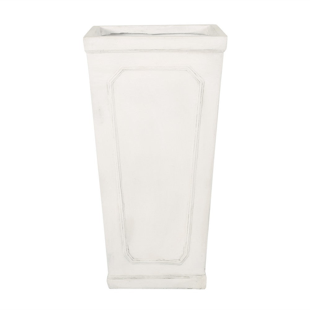 Rahu Tall Tapered Planter, Framed Panel,  Antique White Concrete 31 Inch - BM355295