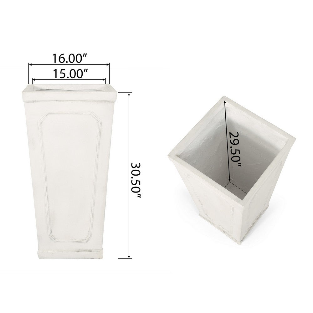 Rahu Tall Tapered Planter, Framed Panel,  Antique White Concrete 31 Inch - BM355295