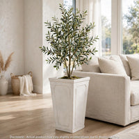 Rahu Tall Tapered Planter, Framed Panel,  Antique White Concrete 31 Inch - BM355295