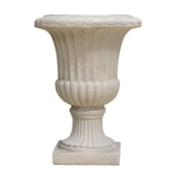 Italian Urn Planter, Campana Shape, Fluted Antique White Concrete 27 Inch - BM355296
