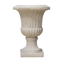 Italian Urn Planter, Campana Shape, Fluted Antique White Concrete 27 Inch - BM355296
