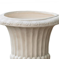 Italian Urn Planter, Campana Shape, Fluted Antique White Concrete 27 Inch - BM355296