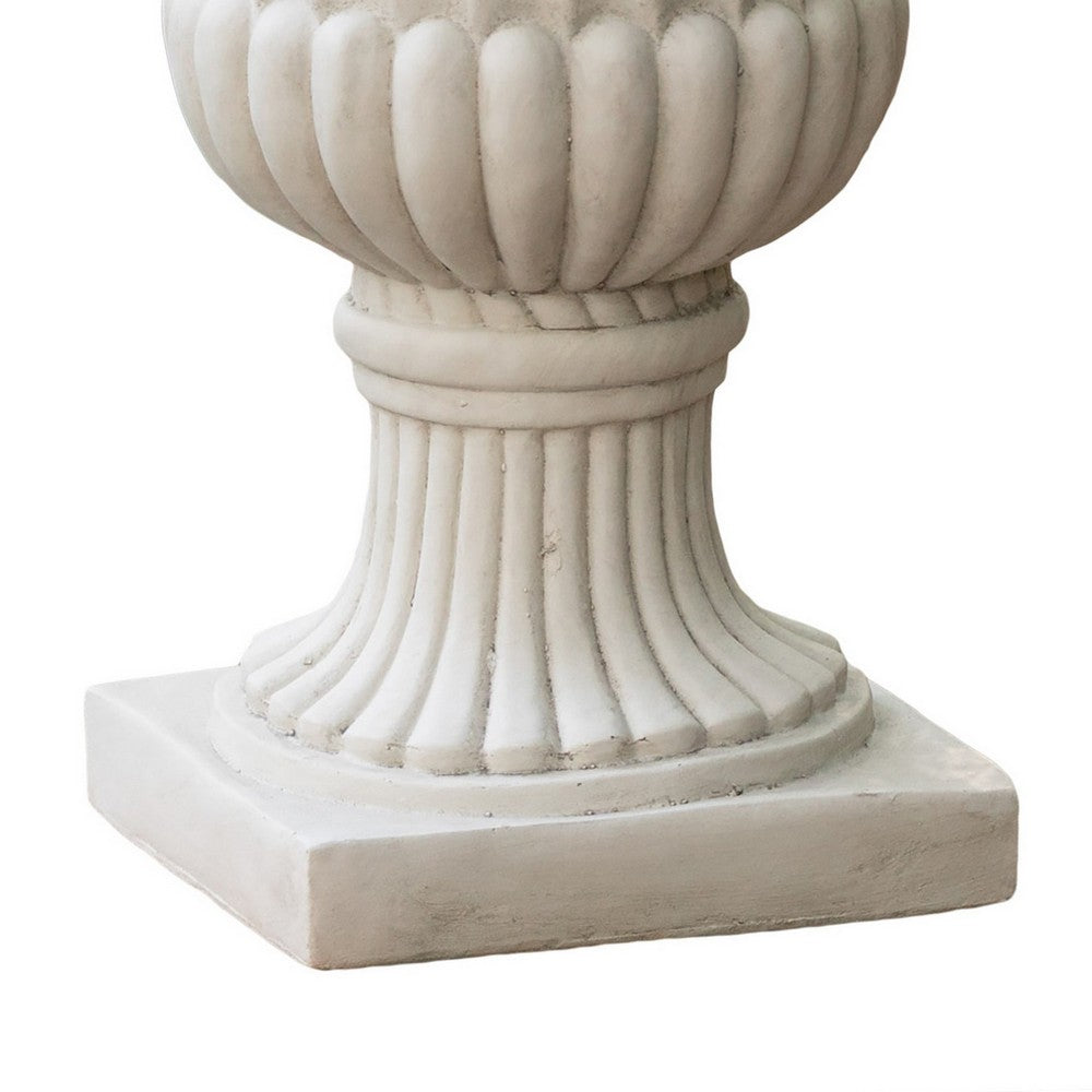 Italian Urn Planter, Campana Shape, Fluted Antique White Concrete 27 Inch - BM355296