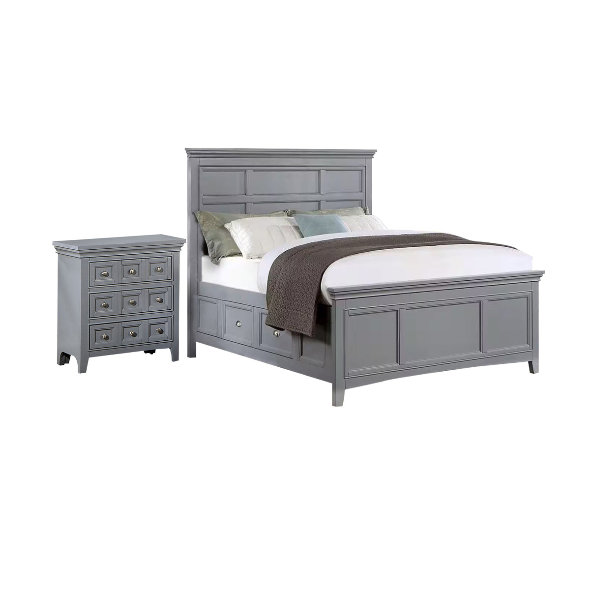 Full Bedroom Set, Gray and Chrome, 2 Piece Set with Nightstand-BM355302