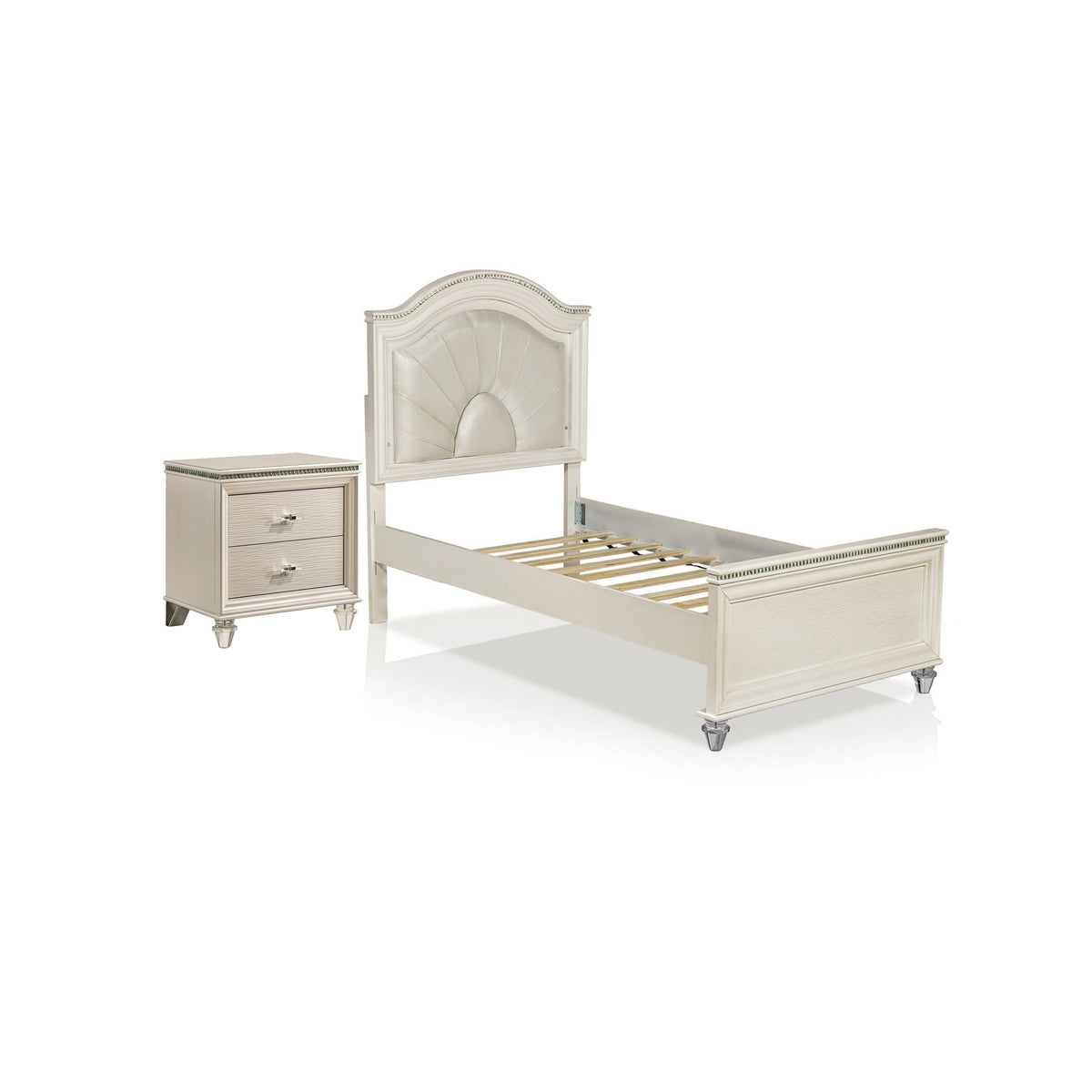 Full Bedroom Set, Pearl White, 2 Piece Set with Nightstand-BM355303