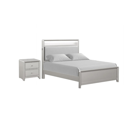 Full Bedroom Set, Champagne Silver, Gray, and Nickel, 2 Piece Set with Nightstand-BM355304