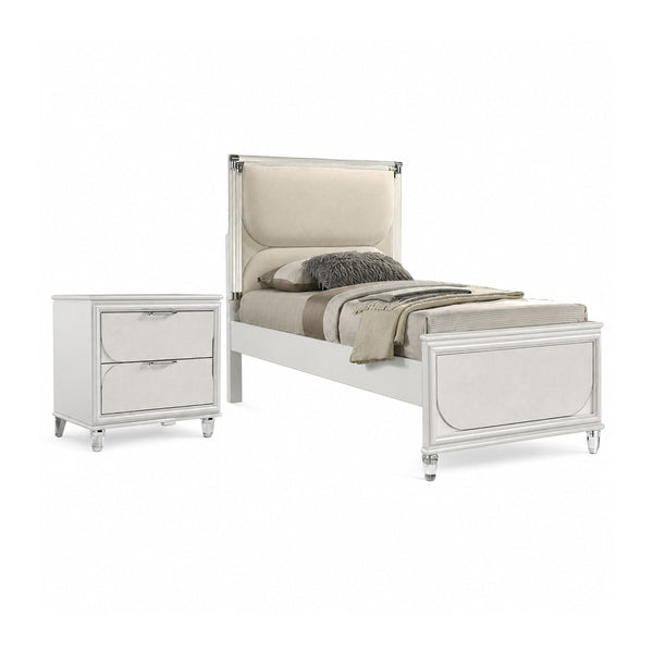 Full Bedroom Set, Pearl White and Clear, 2 Piece Set with Nightstand-BM355306