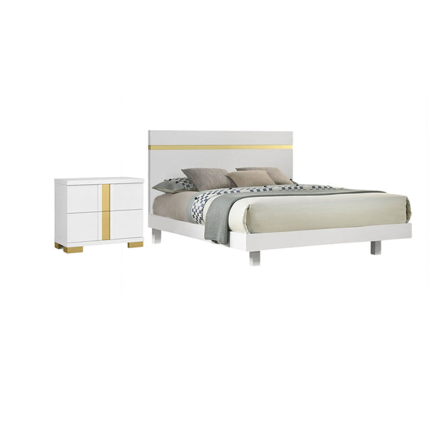 Full Bedroom Set, White and Gold, 2 Piece Set with Nightstand-BM355310