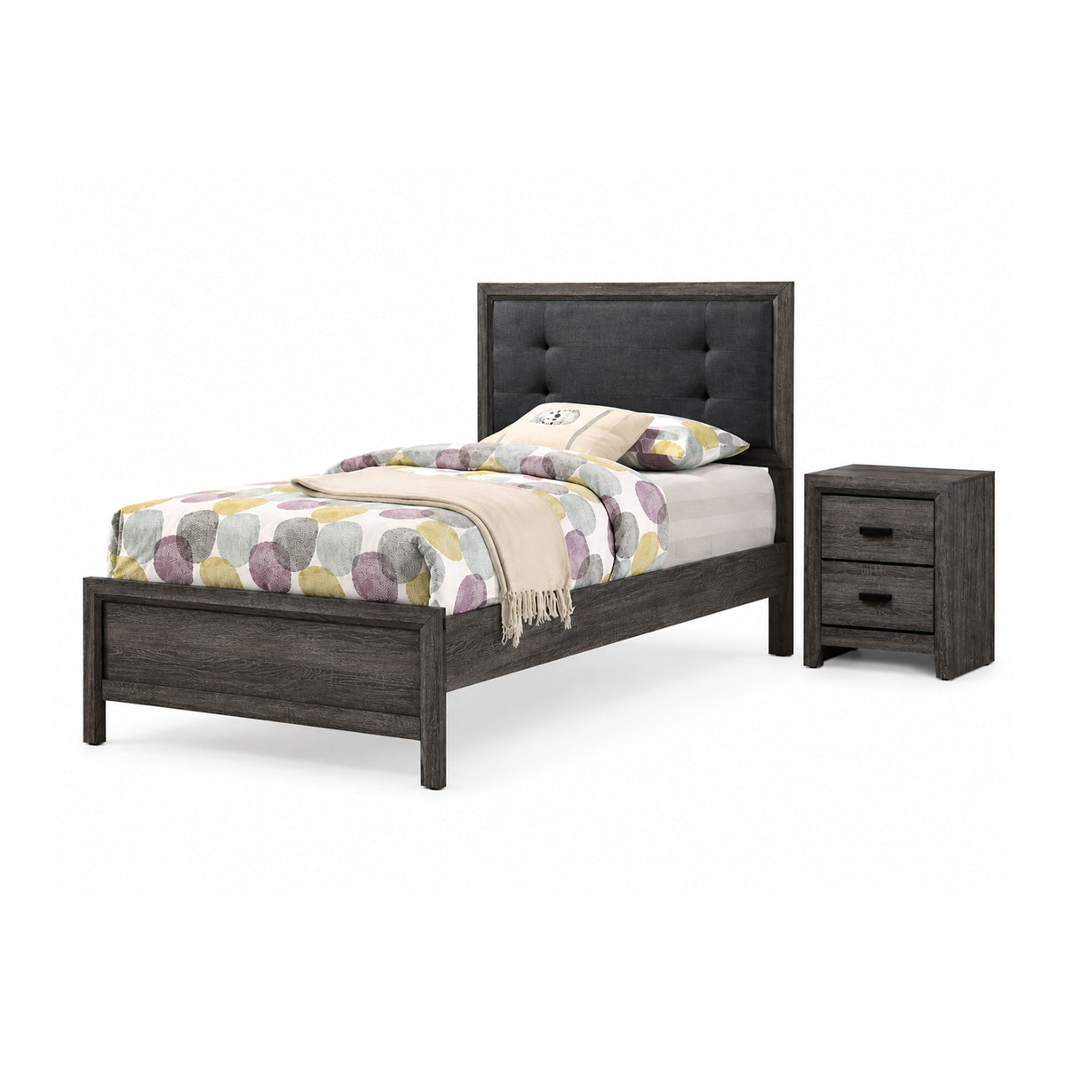 Full Bedroom Set, Gray and Black, 2 Piece Set with Nightstand-BM355315