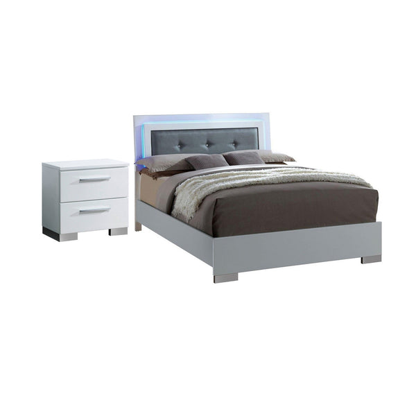 2pc King Bedroom Set, White and Black, White Wood, Nightstand-BM355418