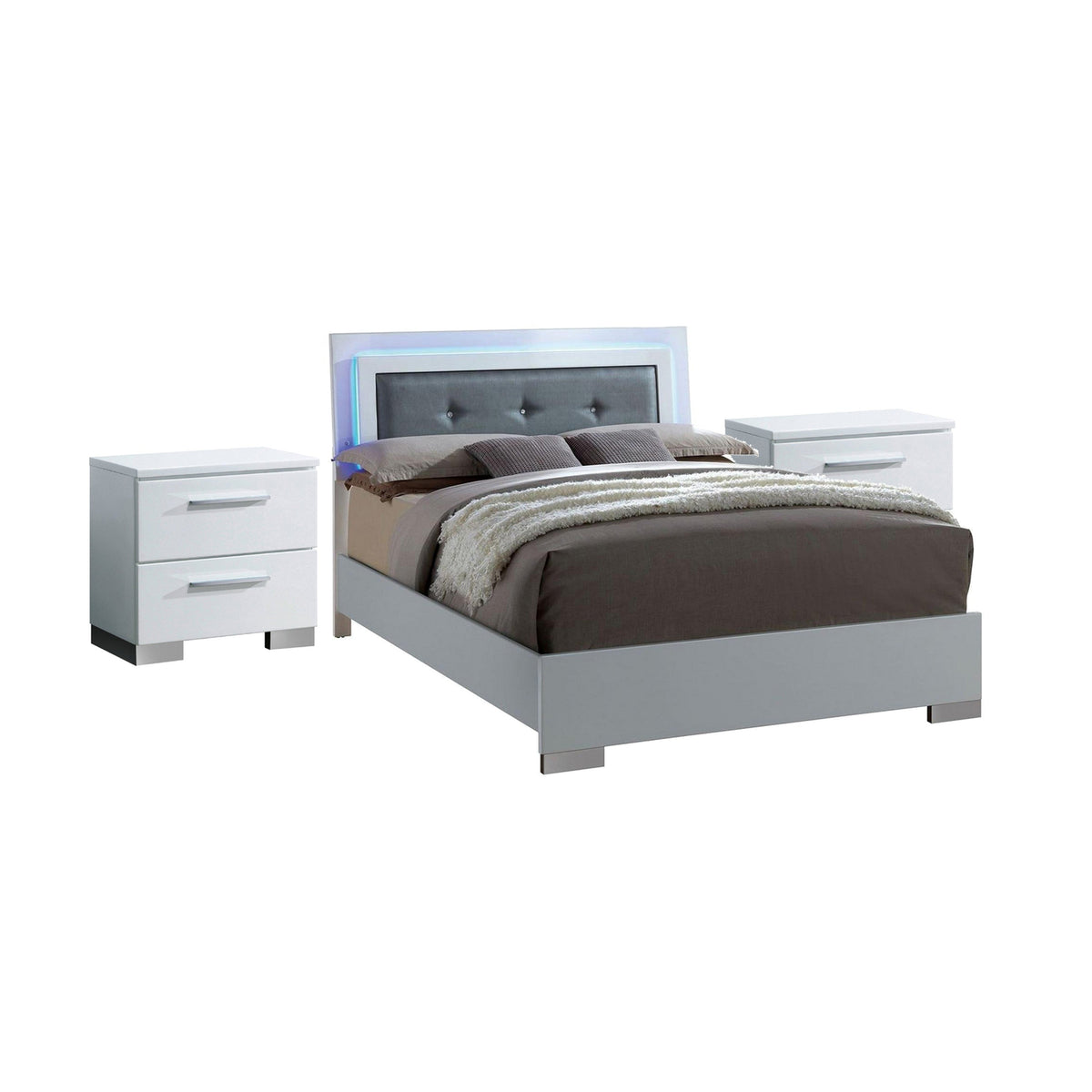 3pc King Bedroom Set, White and Black Wood, 2 Nightstands-BM355419