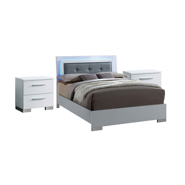 3pc King Bedroom Set, White and Black Wood, 2 Nightstands-BM355419