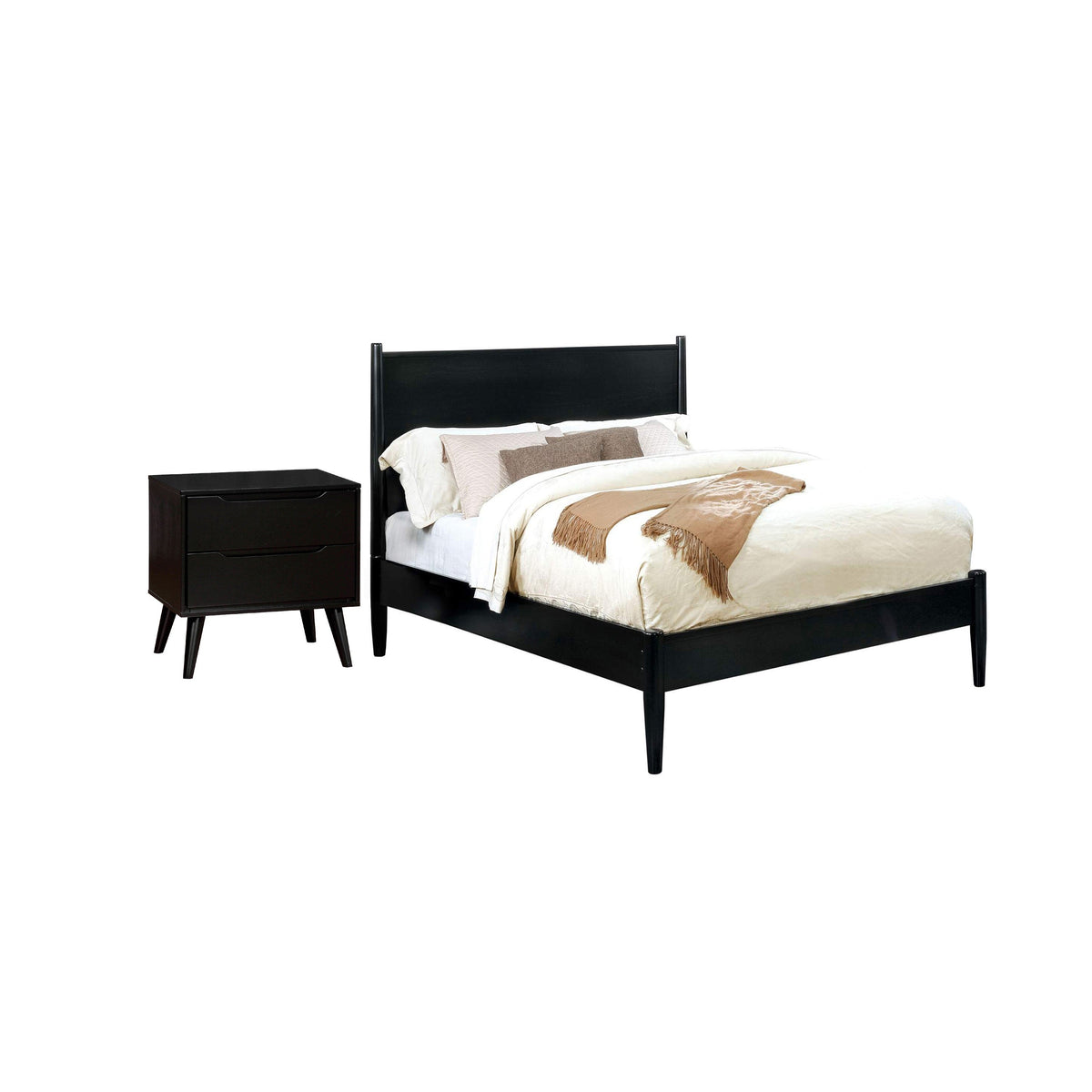 2pc King Bedroom Set, Black Wood, Nightstand-BM355422