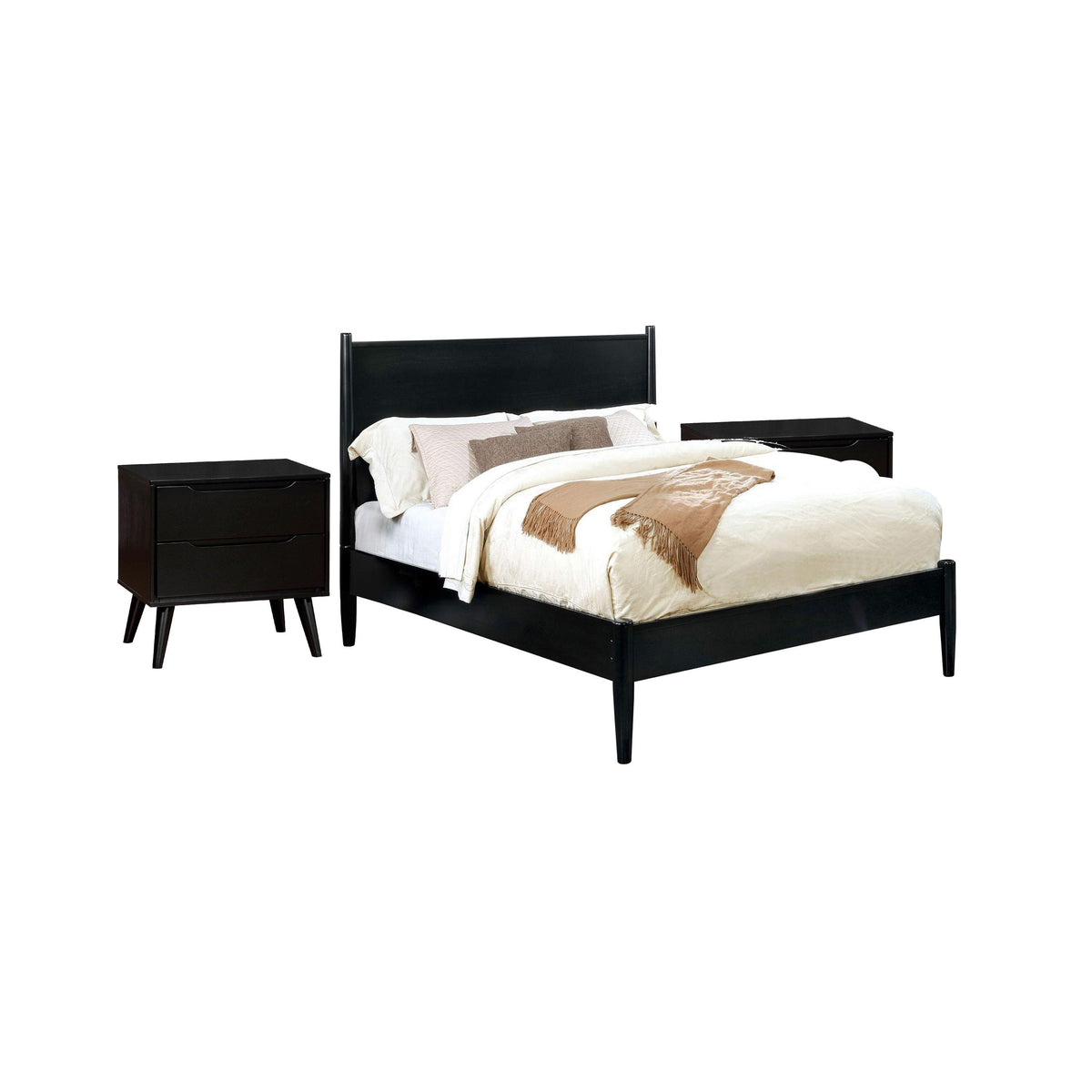 3pc King Bedroom Set, Black Wood, 2 Nightstands-BM355423