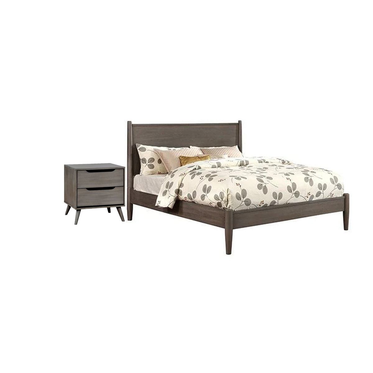 2pc King Bedroom Set, Gray Wood, Nightstand-BM355424