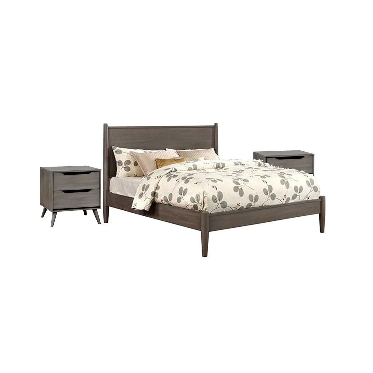 3pc King Bedroom Set, Gray Wood, 2 Nightstands-BM355425