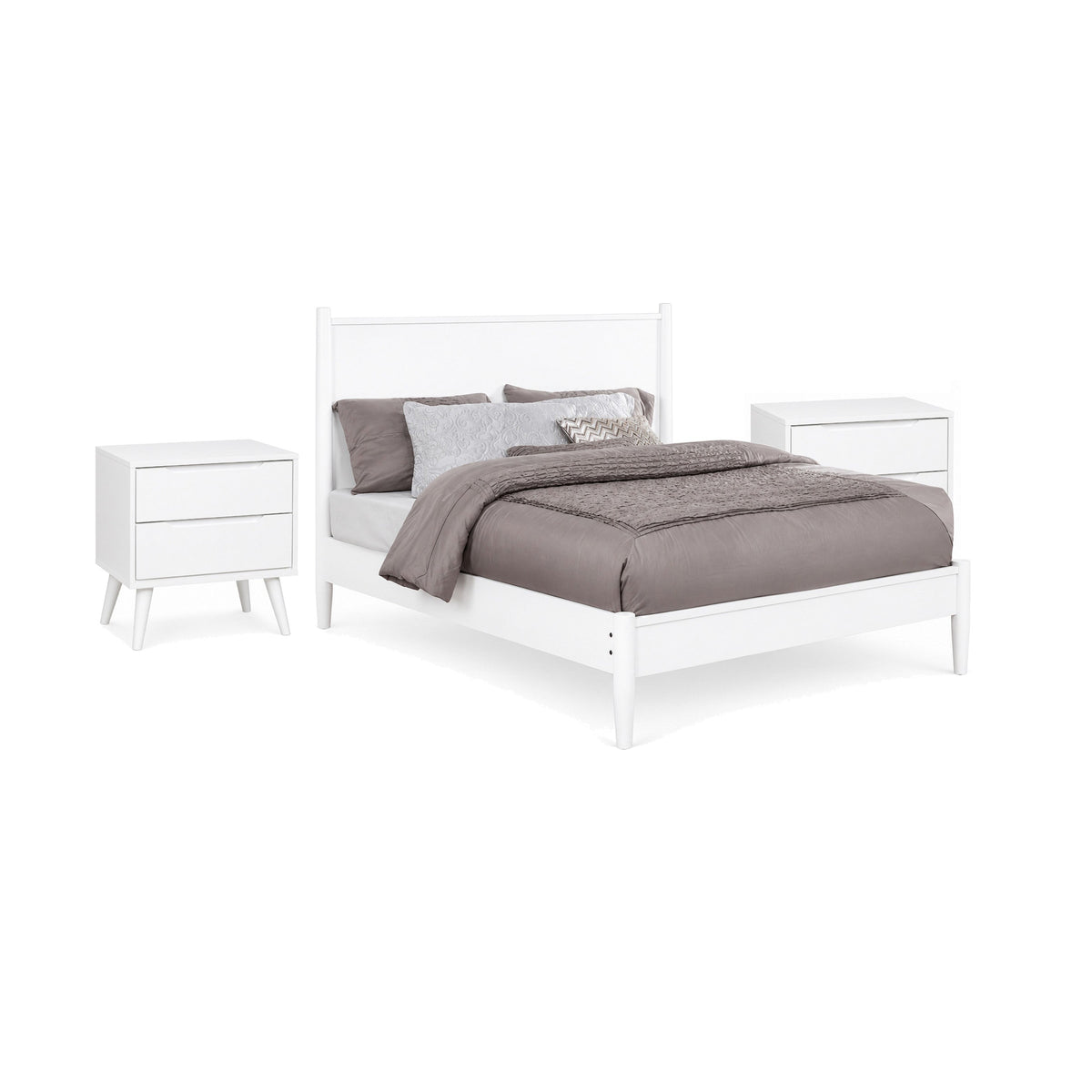 3pc King Bedroom Set, White Wood, 2 Nightstands-BM355427