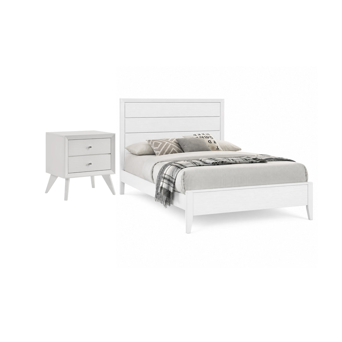 2pc King Bedroom Set, White, Bronze Wood, Nightstand-BM355430