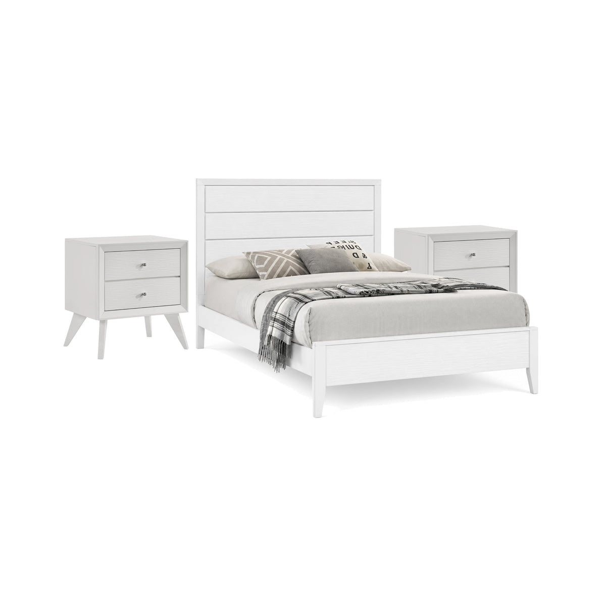 3pc King Bedroom Set, White, Bronze Wood, 2 Nightstands-BM355431