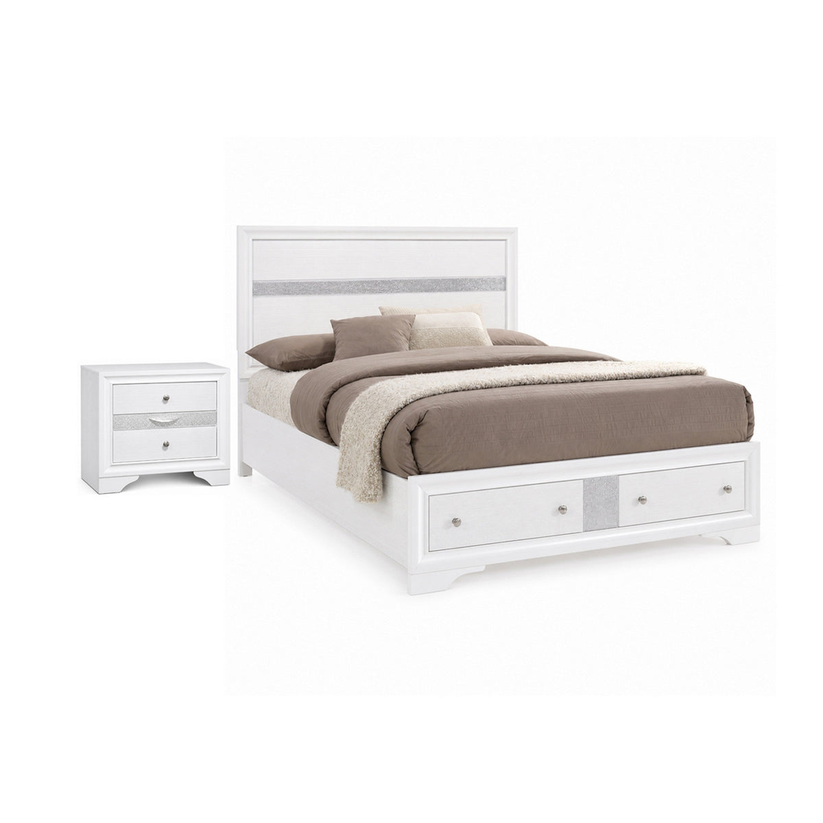 2pc King Bedroom Set, Black, White Wood, Nightstand-BM355434