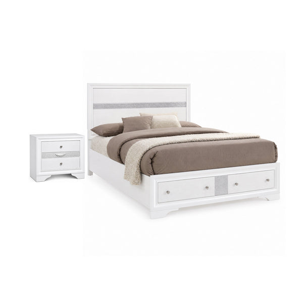 2pc King Bedroom Set, Black, White Wood, Nightstand-BM355434