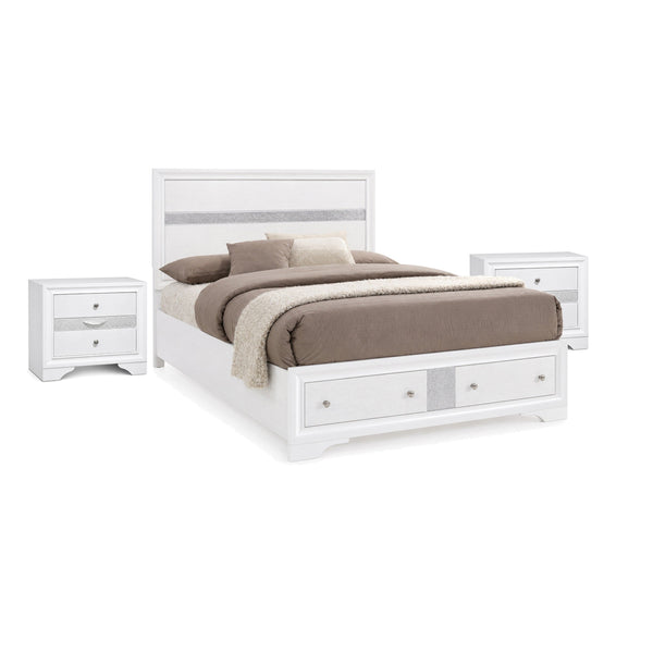 3pc King Bedroom Set, White Wood, One King bed With 2 Nightstands-BM355435