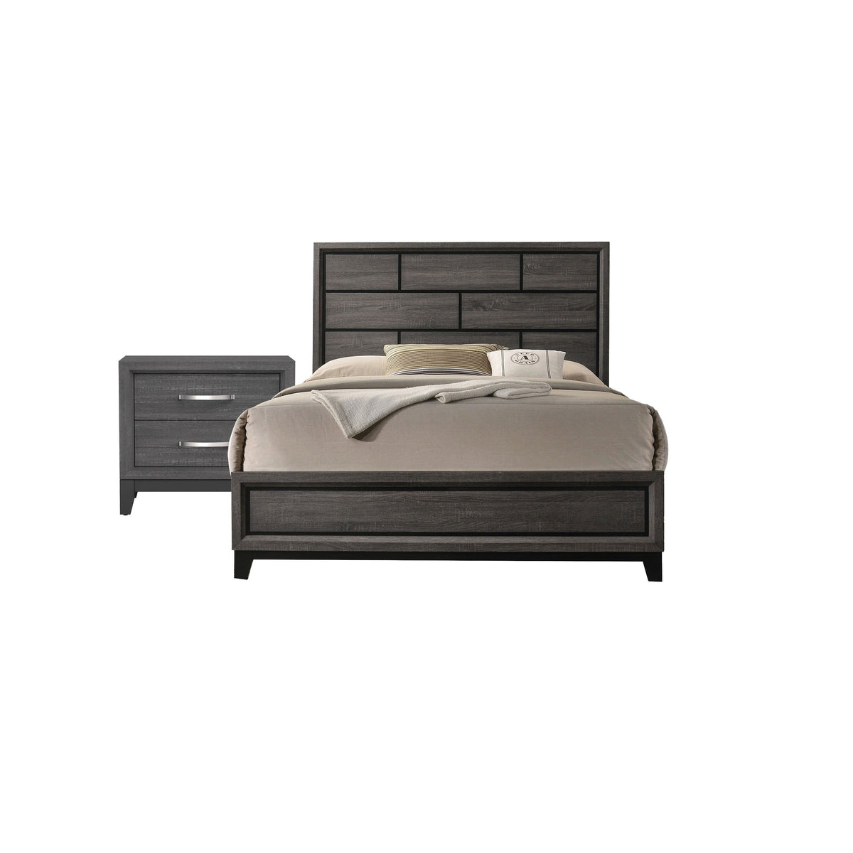 2pc King Bedroom Set, Gray, Black Wood, Nightstand-BM355454