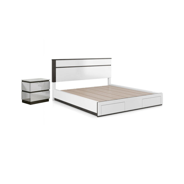 2pc King Bedroom Set, White, Metallic Gray Wood, Nightstand-BM355497