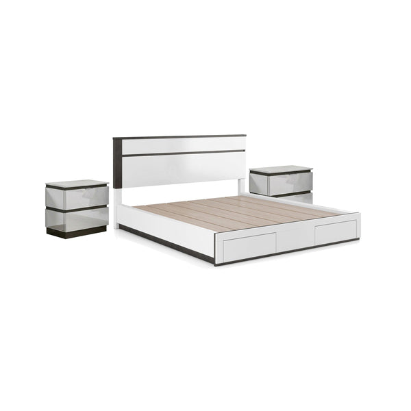 3pc King Bedroom Set, White, Metallic Gray Wood, 2 Nightstands-BM355498