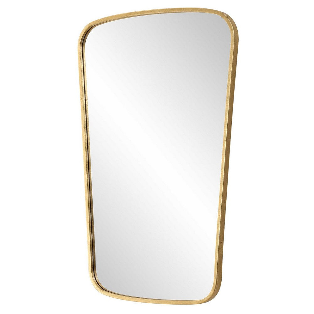 Decorative Wall Mirror, Gold Leaf Trapezoidal Iron Frame, 22x34
