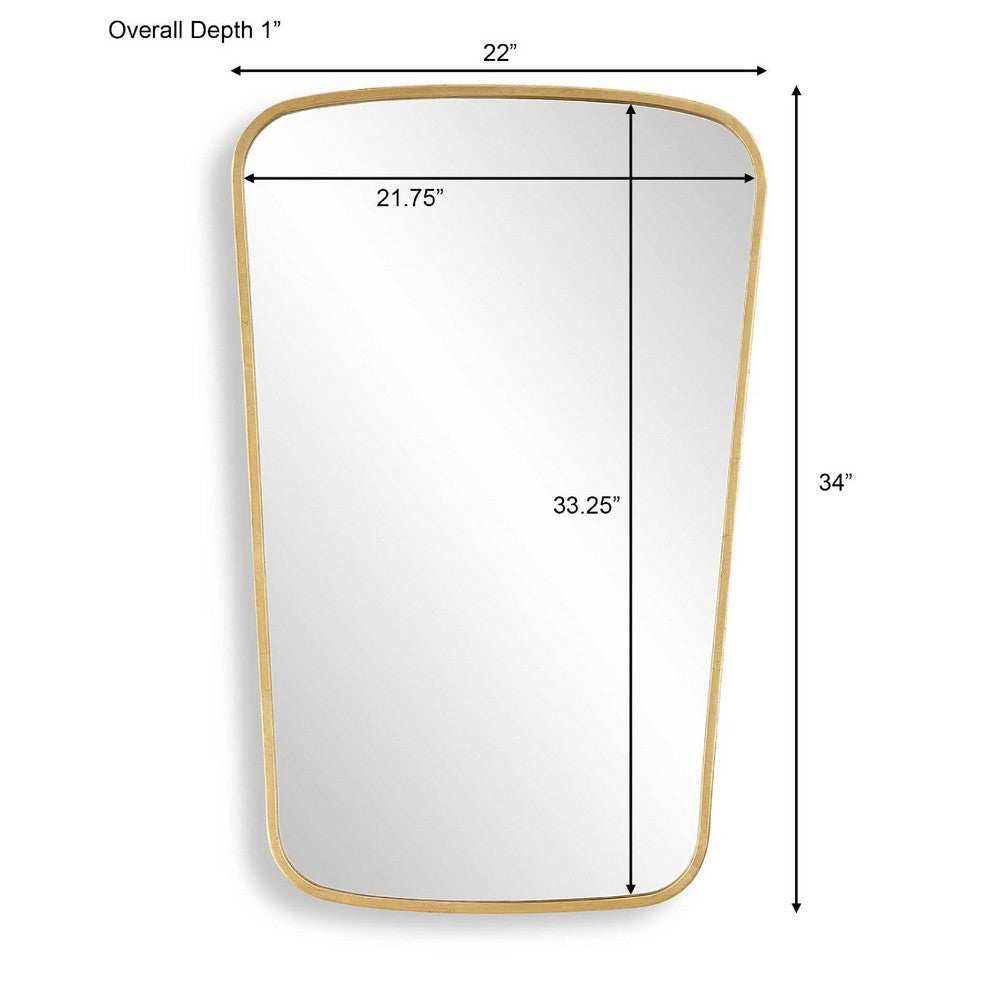 Decorative Wall Mirror, Gold Leaf Trapezoidal Iron Frame, 22x34