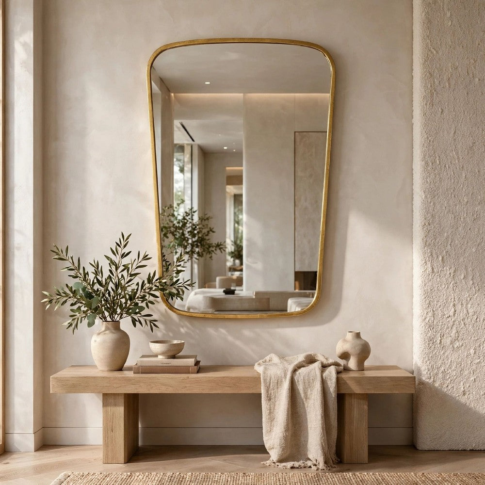 Decorative Wall Mirror, Gold Leaf Trapezoidal Iron Frame, 22x34