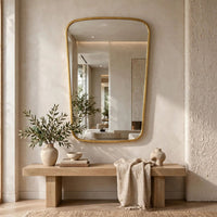 Decorative Wall Mirror, Gold Leaf Trapezoidal Iron Frame, 22x34
