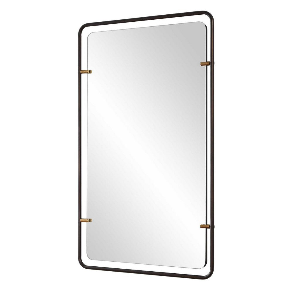 Decorative Wall Mirror, Gold Leaf Accent Tabs, 22x36 Rectangular Frame
