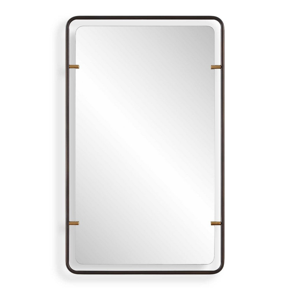 Decorative Wall Mirror, Gold Leaf Accent Tabs, 22x36 Rectangular Frame