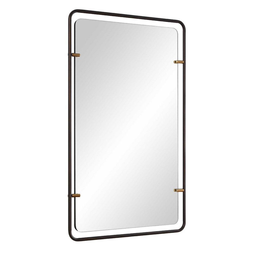 Decorative Wall Mirror, Gold Leaf Accent Tabs, 22x36 Rectangular Frame