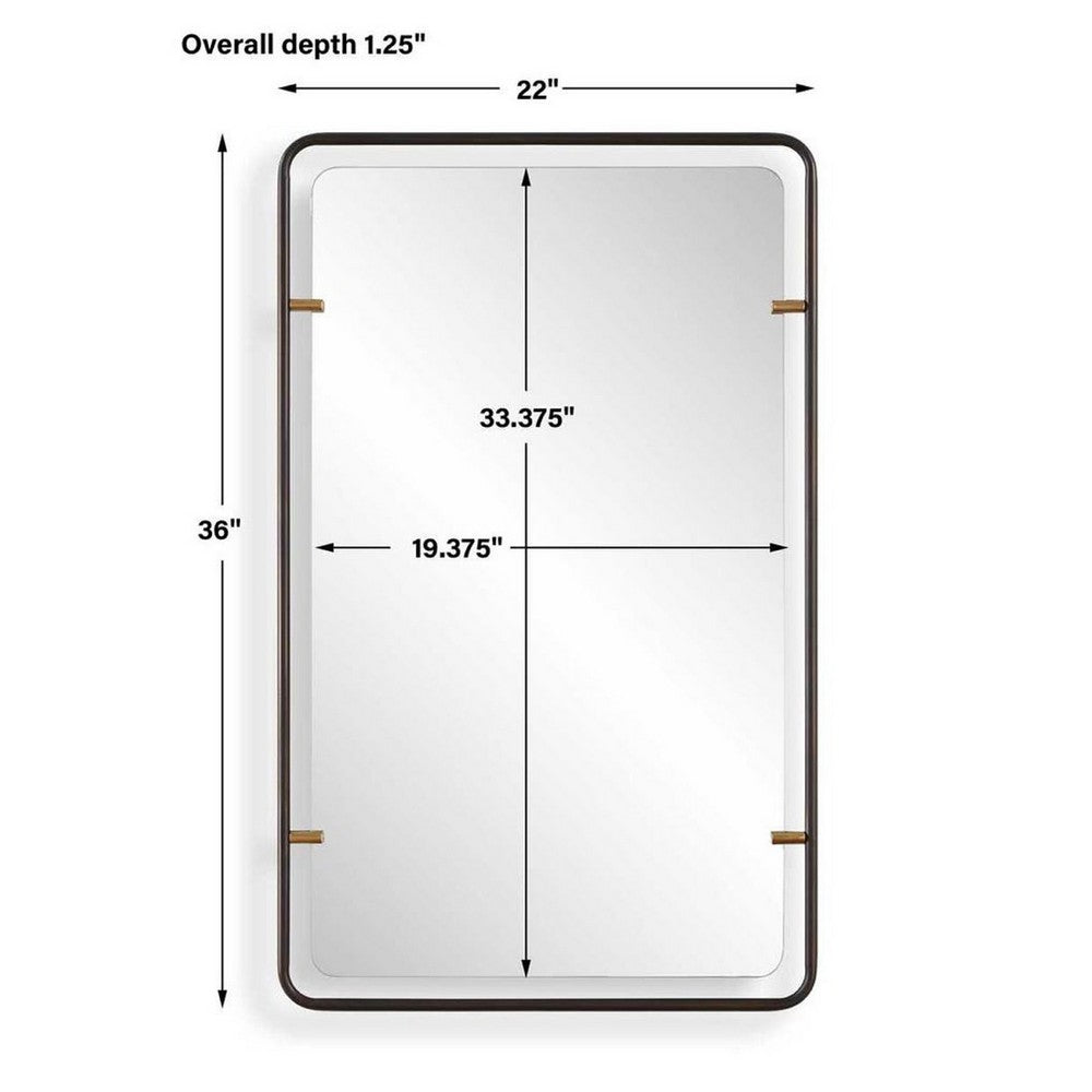 Decorative Wall Mirror, Gold Leaf Accent Tabs, 22x36 Rectangular Frame