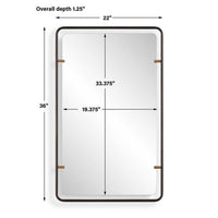 Decorative Wall Mirror, Gold Leaf Accent Tabs, 22x36 Rectangular Frame