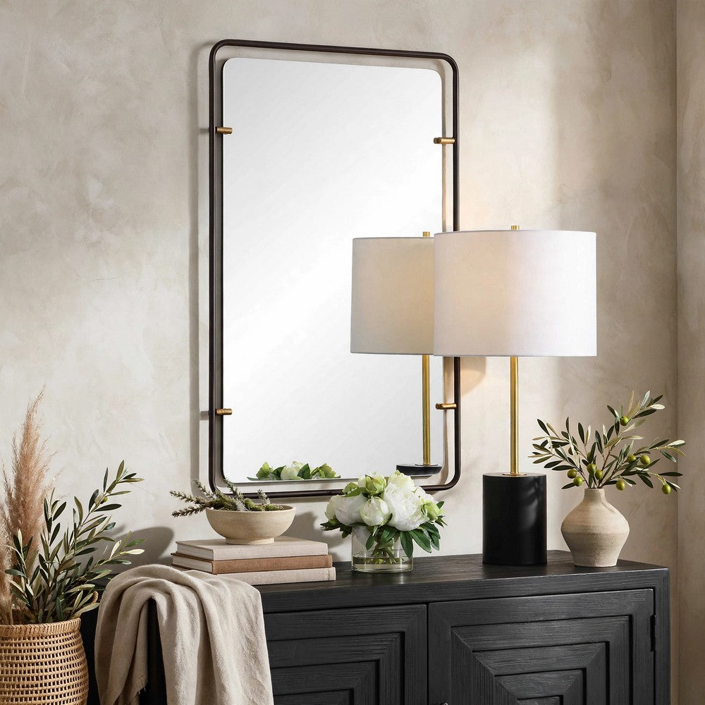 Decorative Wall Mirror, Gold Leaf Accent Tabs, 22x36 Rectangular Frame