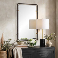 Decorative Wall Mirror, Gold Leaf Accent Tabs, 22x36 Rectangular Frame