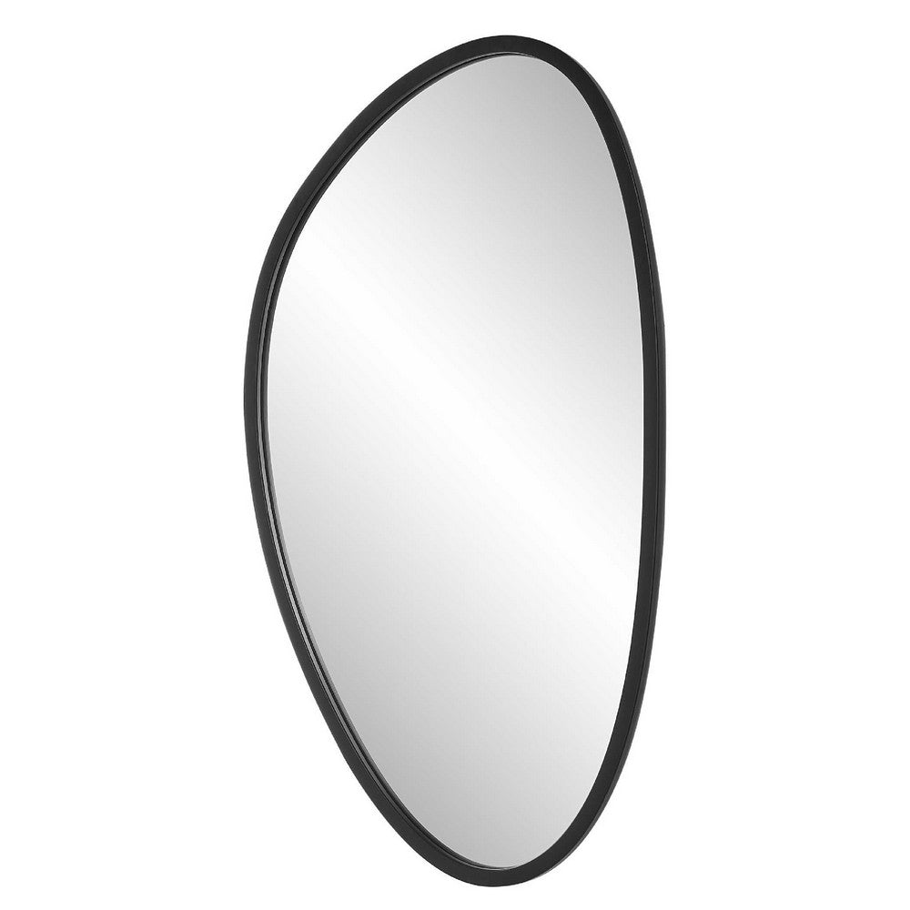 Decorative Wall Mirror, Matte Black Organic Pebble Frame, 21x36
