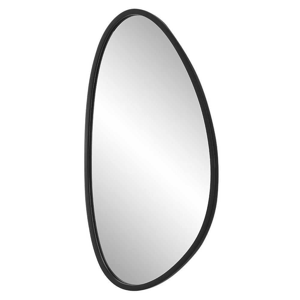 Decorative Wall Mirror, Matte Black Organic Pebble Frame, 21x36
