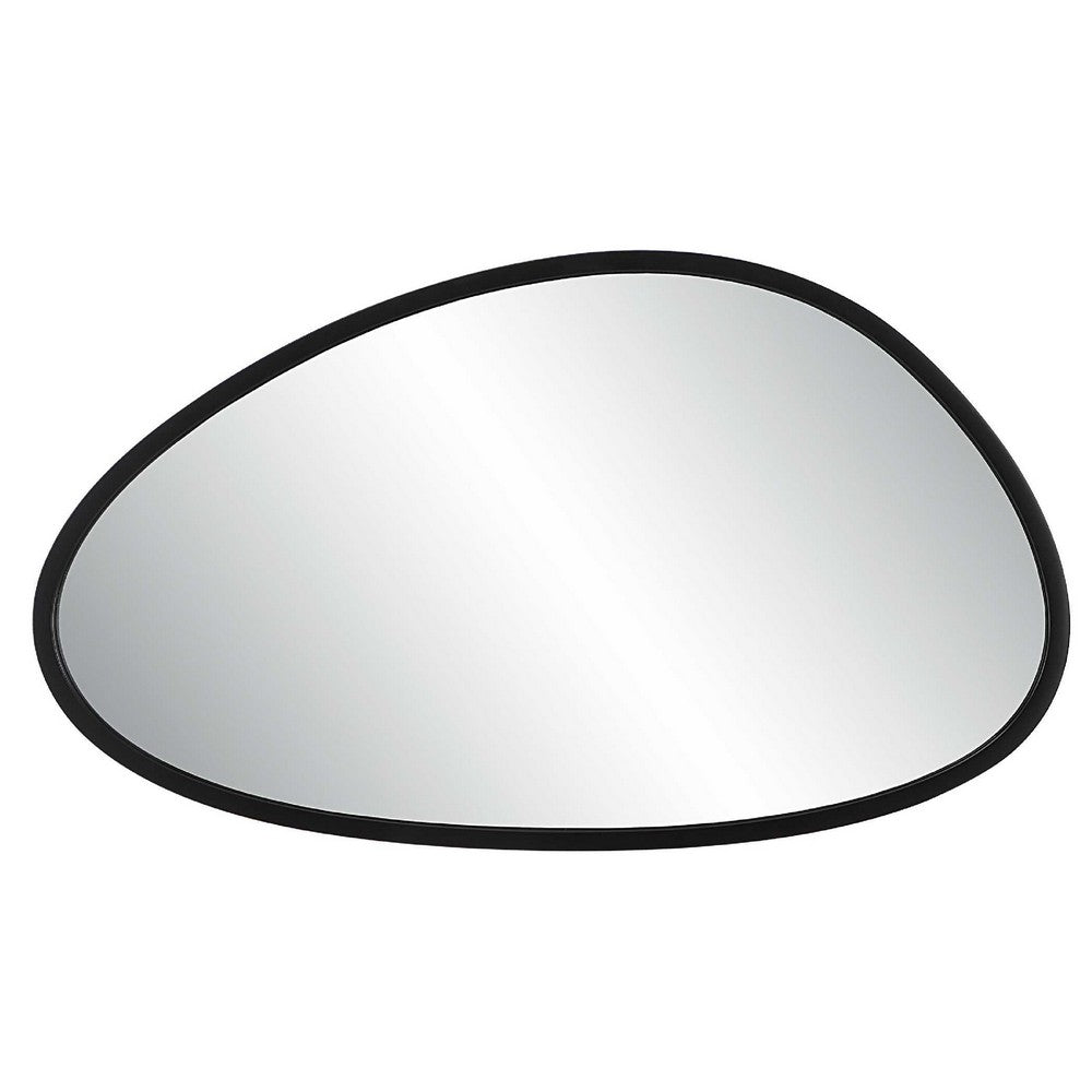 Decorative Wall Mirror, Matte Black Organic Pebble Frame, 21x36
