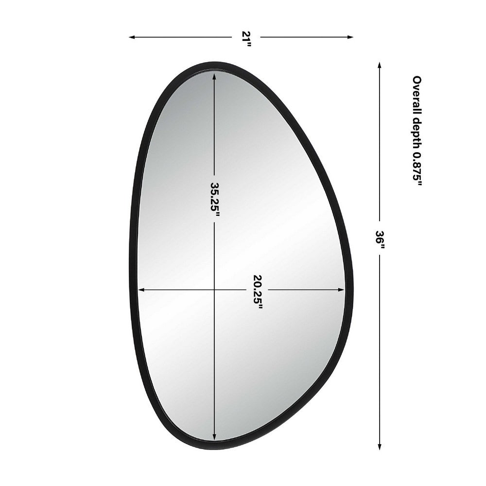 Decorative Wall Mirror, Matte Black Organic Pebble Frame, 21x36