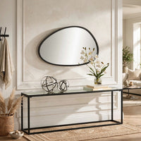 Decorative Wall Mirror, Matte Black Organic Pebble Frame, 21x36